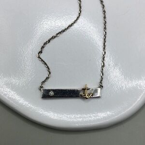 Italy KA 1772 sterling silver + 10k gold anchor strength bar necklace + diamond